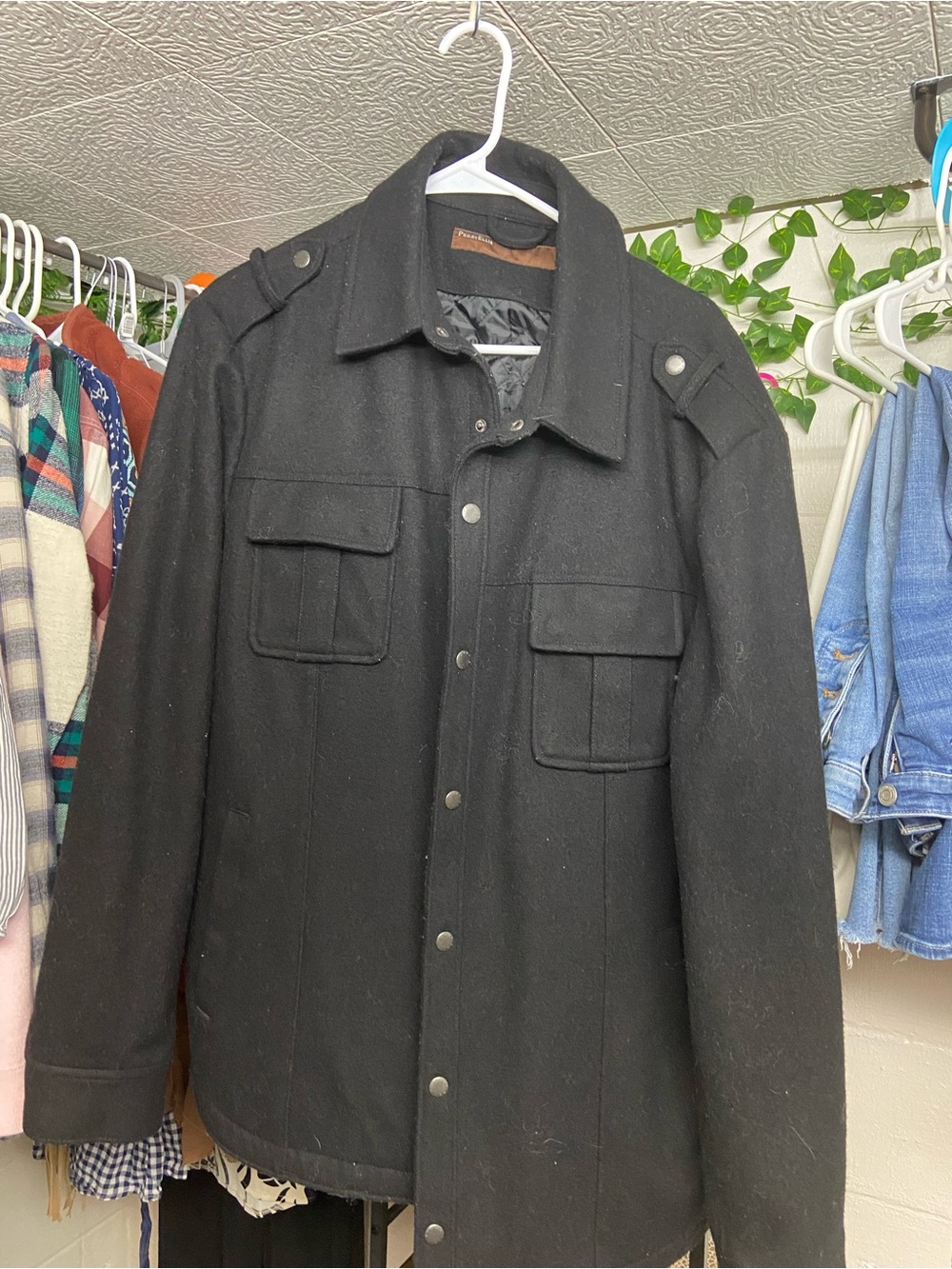 Perry Ellis Black Military-Style Wool Field Jacket